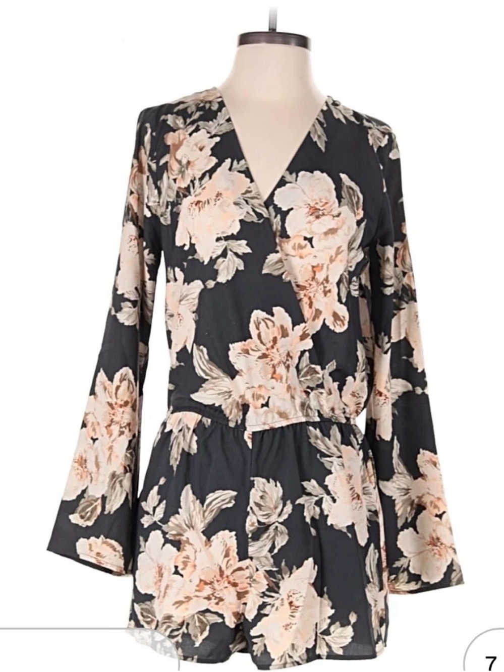 Lulu's Black Floral Long Sleeve Wrap Romper. Beautiful! Medium! Like New!